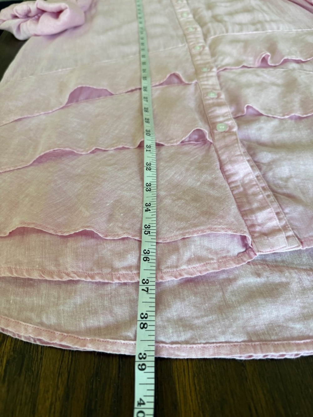 Finley Jenna 100% Linen Pink Layered Ruffle Tunic Shirt Dress Large Made USA - Picture 11 of 15